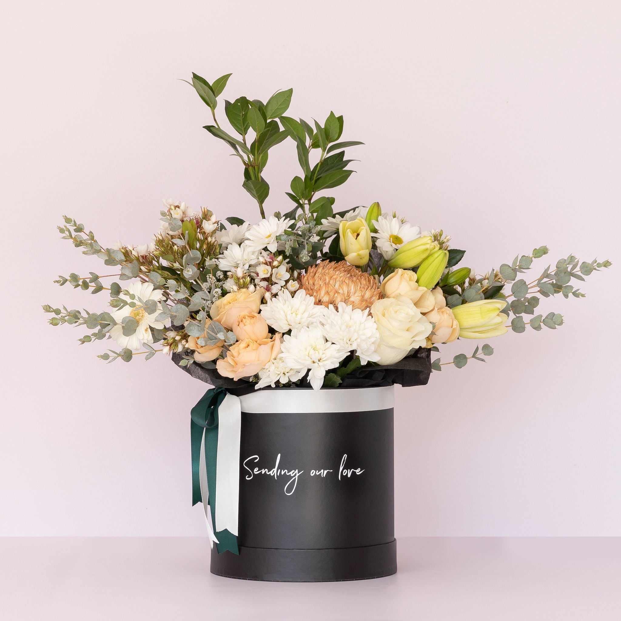 Sympathy flower box available for flower delivery Perth. Ashby florist 6065