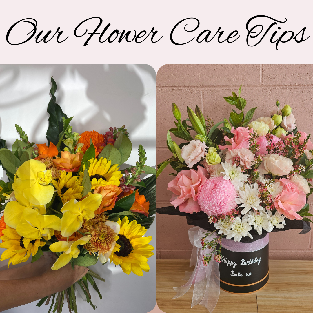 Fresh flower bouquet in a glass vase alongside a signature flower box, showcasing vibrant blooms and elegant design, perfect for any home or gift.