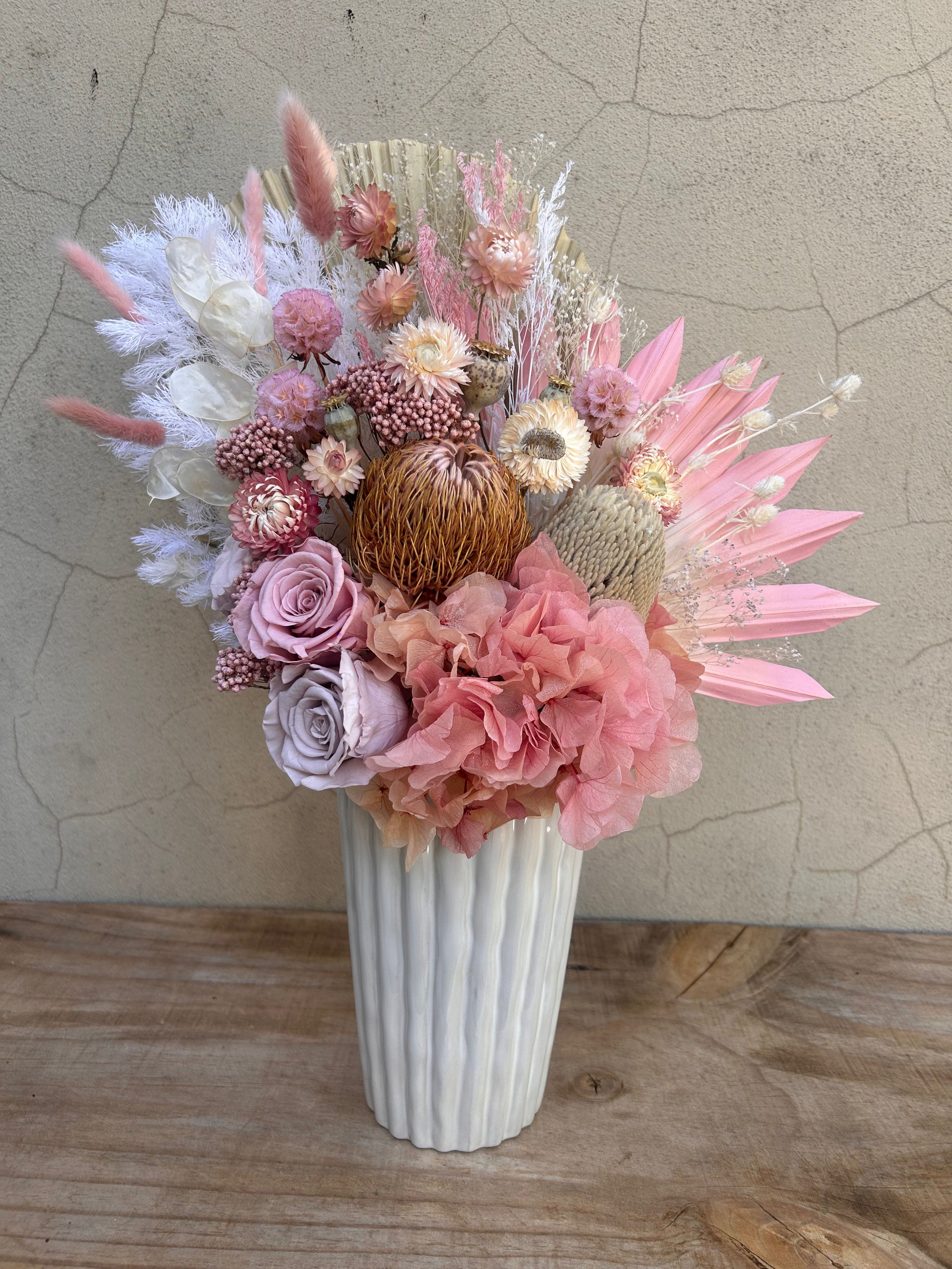 Blushed Halo dried floral arrangement in vase Perth florist