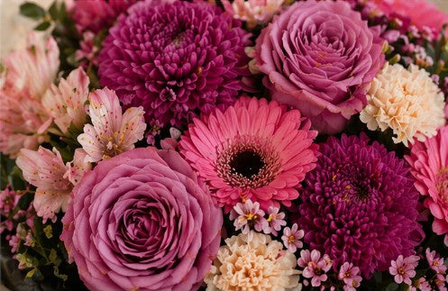 Perth flower boutique Mother’s Day luxury flower box seasonal blooms close up of bold pink and beryy blooms