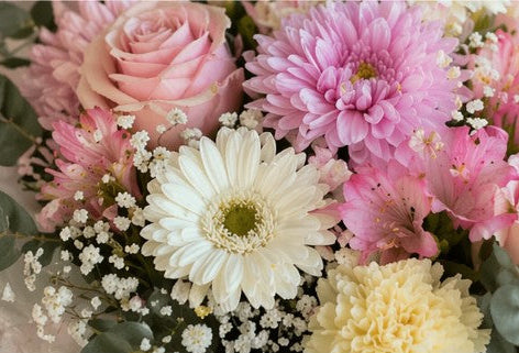 Perth NOR florist Mother’s Day flower box delivery premium arrangement close up of blush pink and white flowers