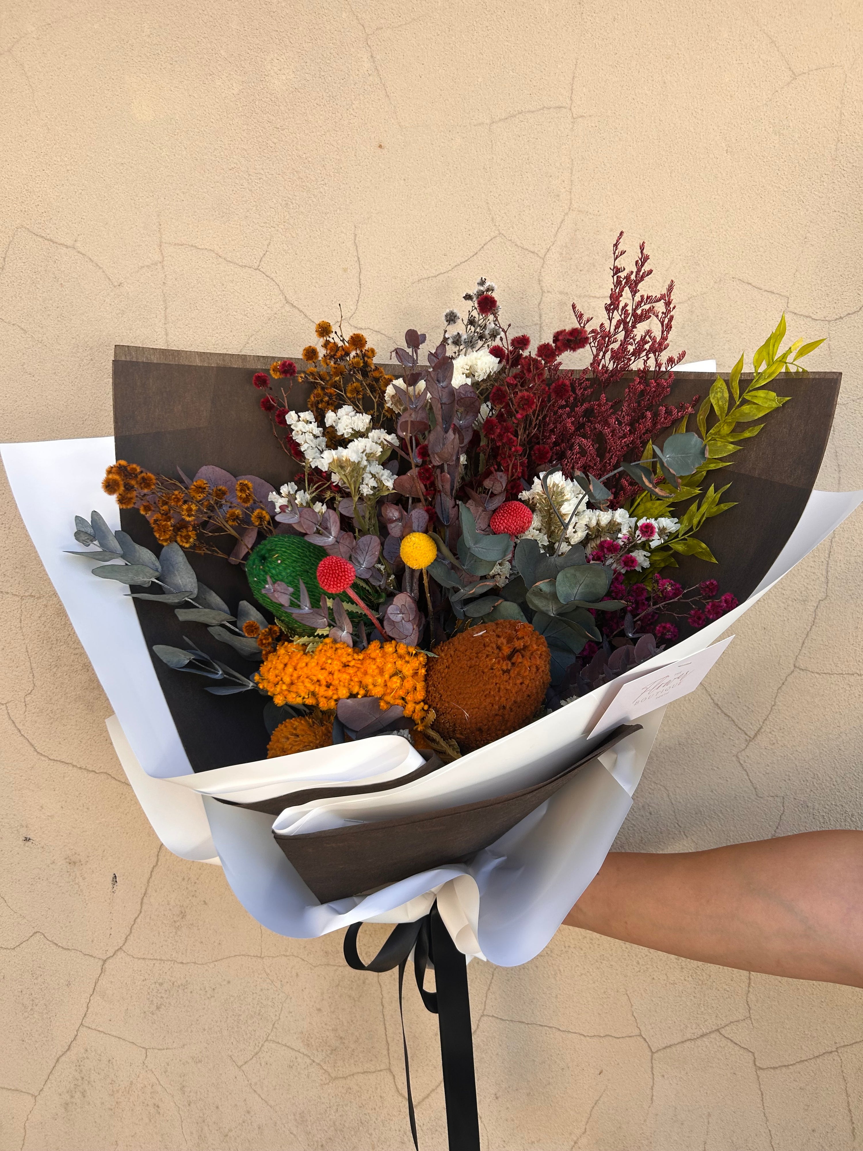 Dried flower bouquet perfect for home decor or to send by ordering online at the Flower boutique Perth for same day delviery