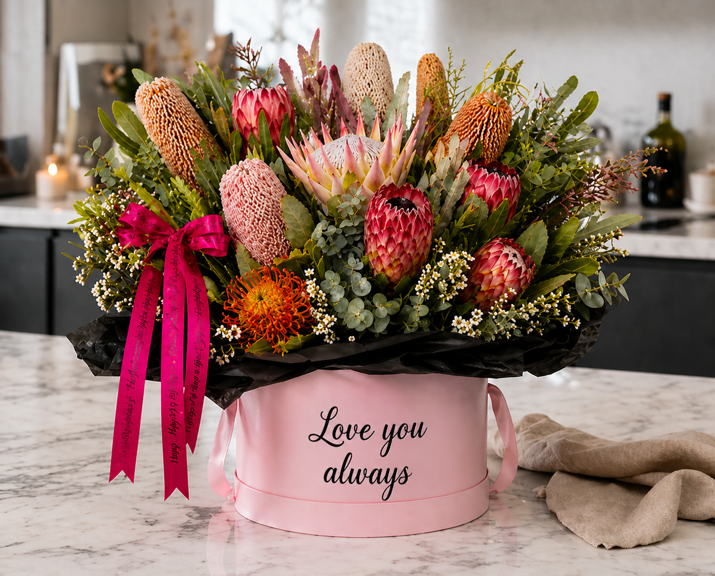 luxury native flower box Perth Mother’s Day premium arrangement banksia protea delivery