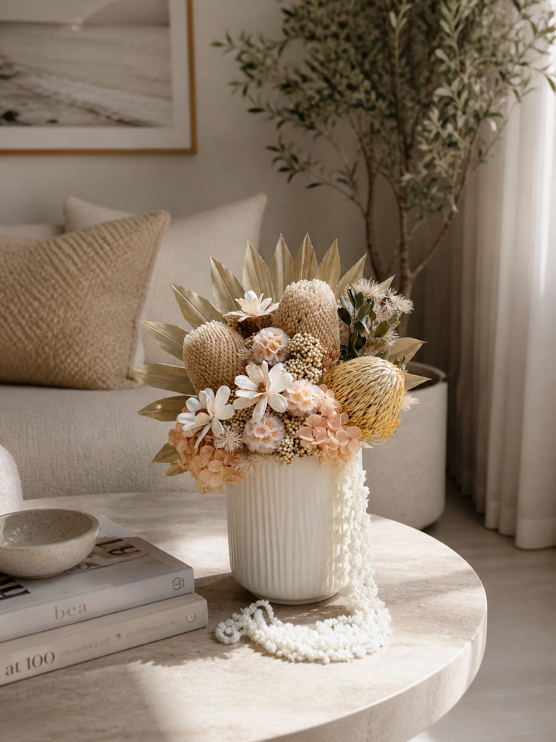 Modern dried floral arrangement Harmony – preserved flowers for Perth interior styling and gifting. Home decor'