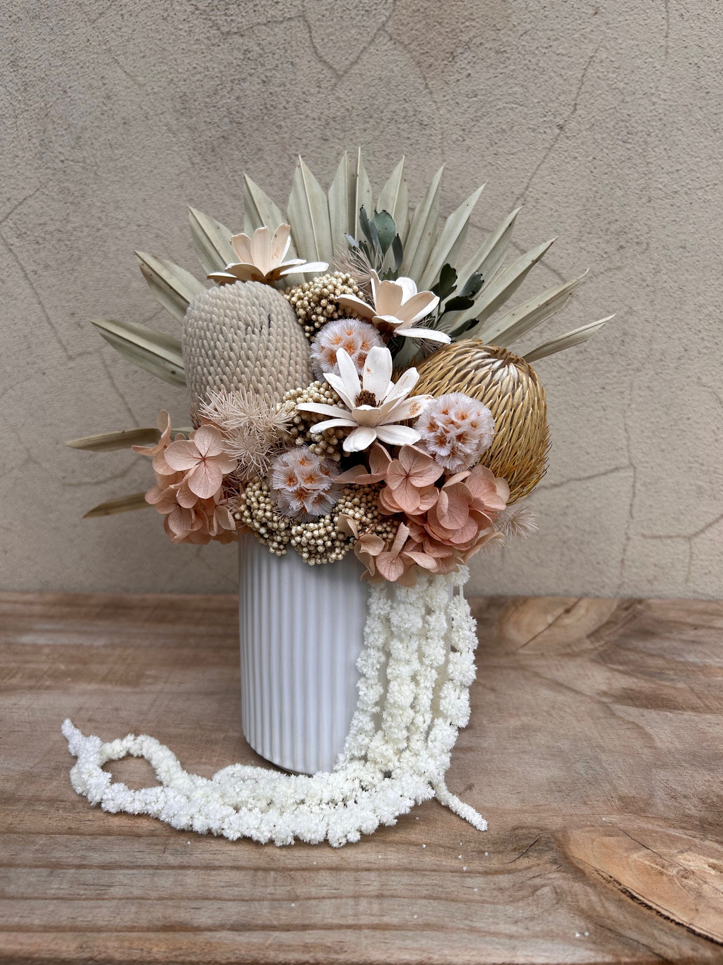 Harmony dried floral arrangement in neutral tones – premium dried flowers Perth WA home décor
