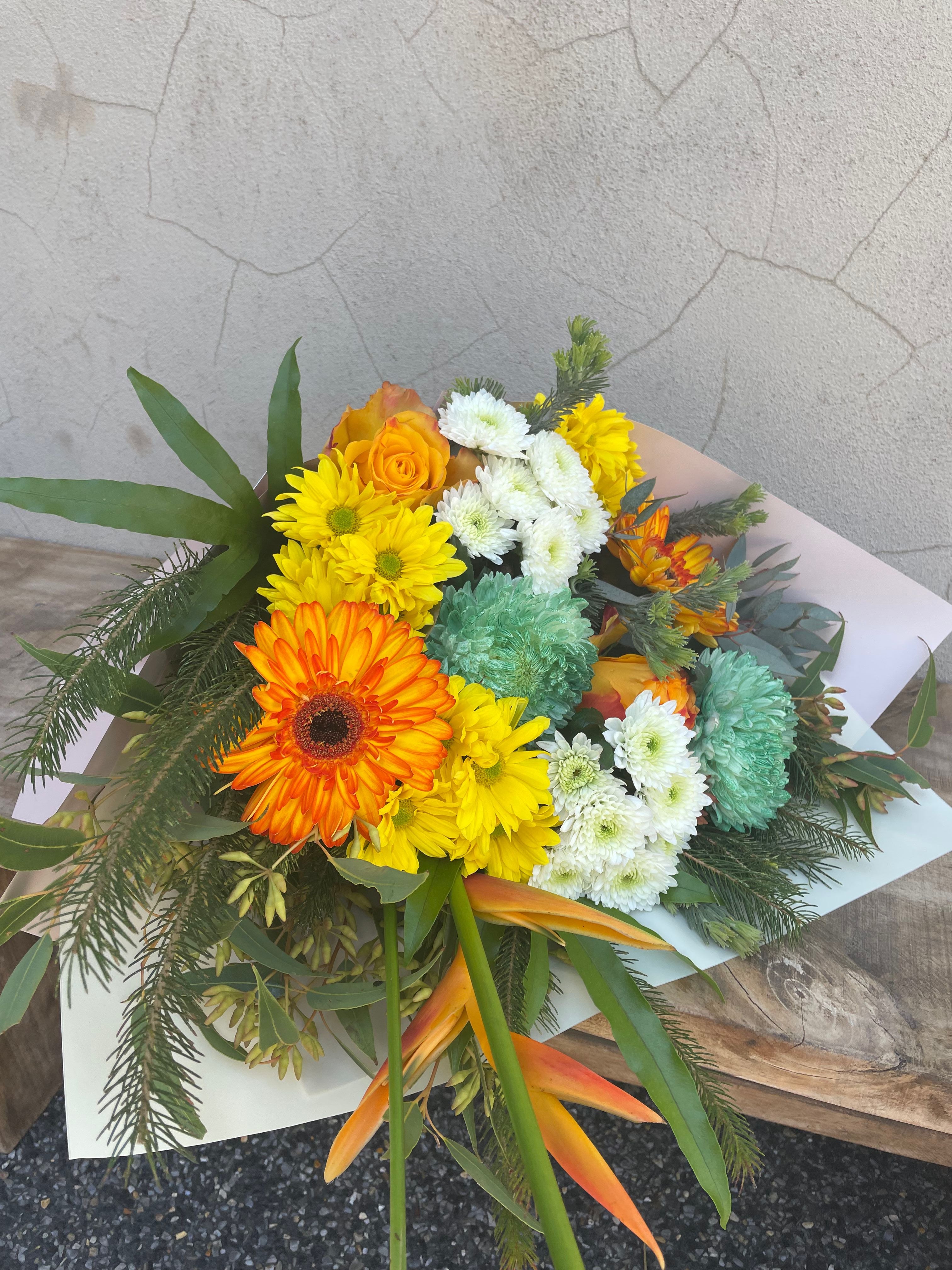 Beautiful stunning bright & colourful fresh flower bouquet handcraftedby Riana Bertolami from The Flower Boutique Perth located in Ashby 6065