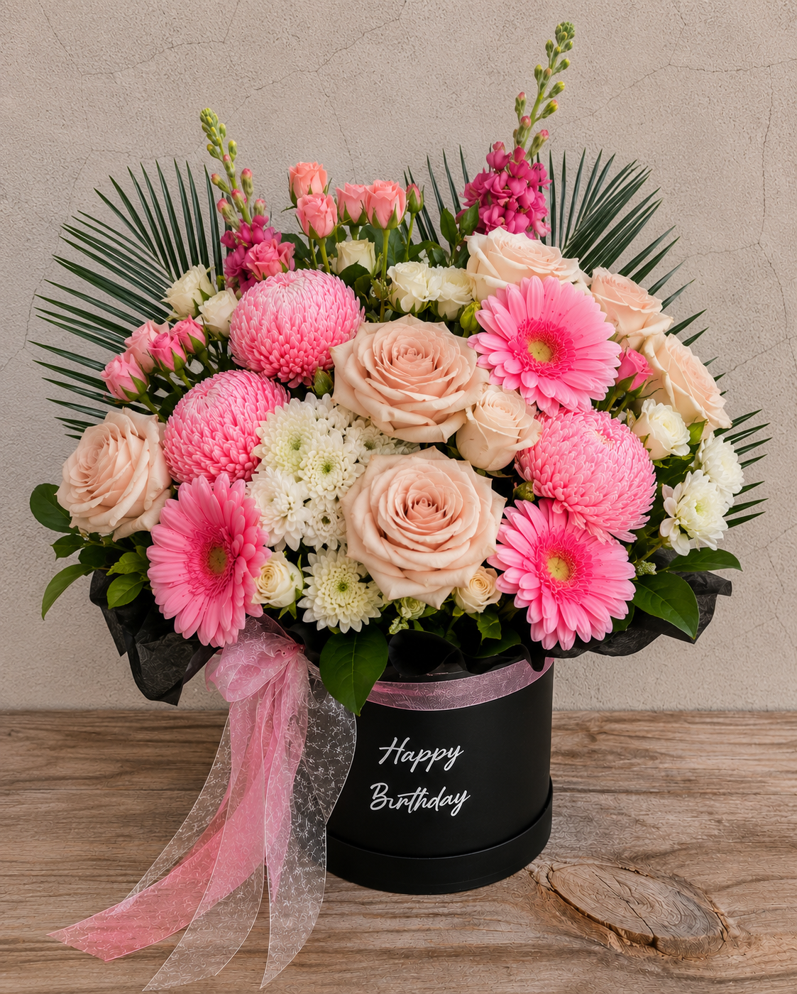 "Happy Birthday" Blush Pink Flower Box