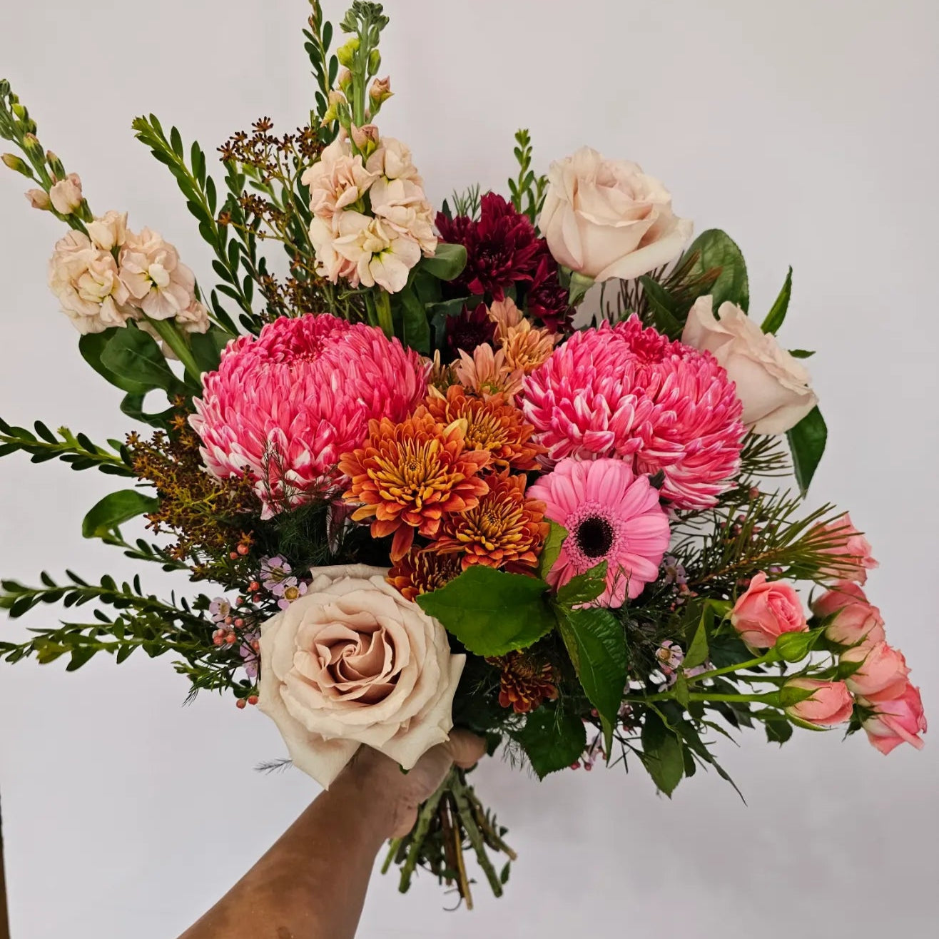 Stunning Pink Blossom and berry tones bouquet available for fresh flower delivery across Perth or pick up form Ashby store The Flower boutique - expert florist NOR