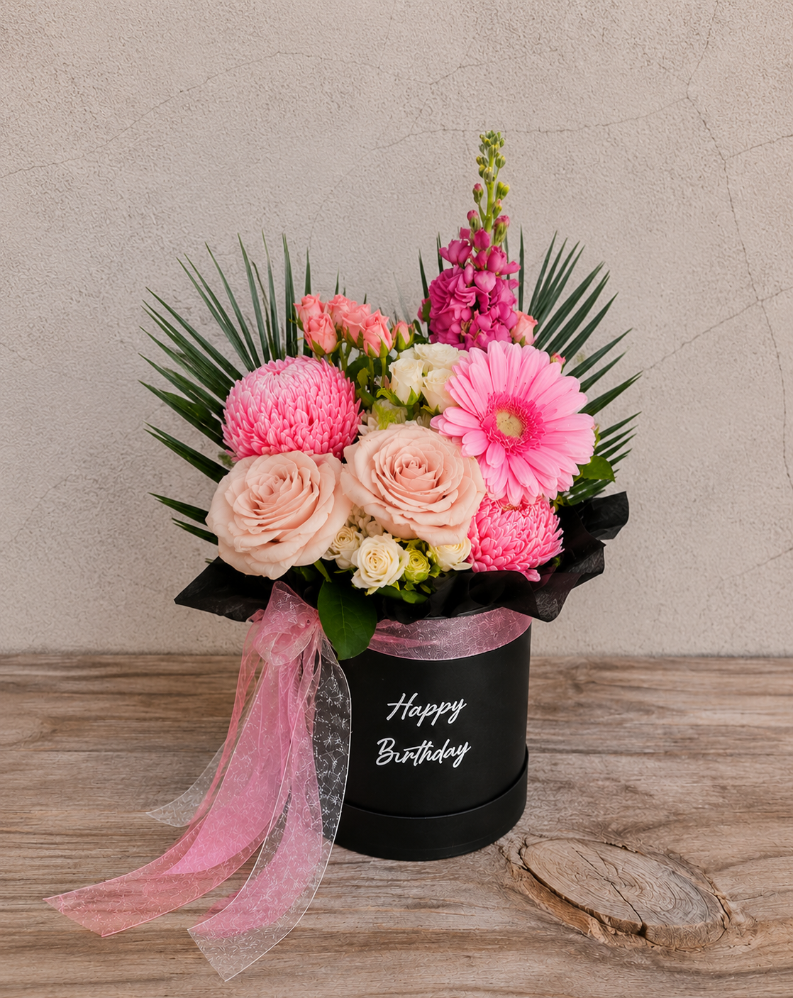 "Happy Birthday" Blush Pink Flower Box