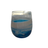 Glass with blue and white marbled design on a white background. Locally made resin wine glass available for gift delivery Perth