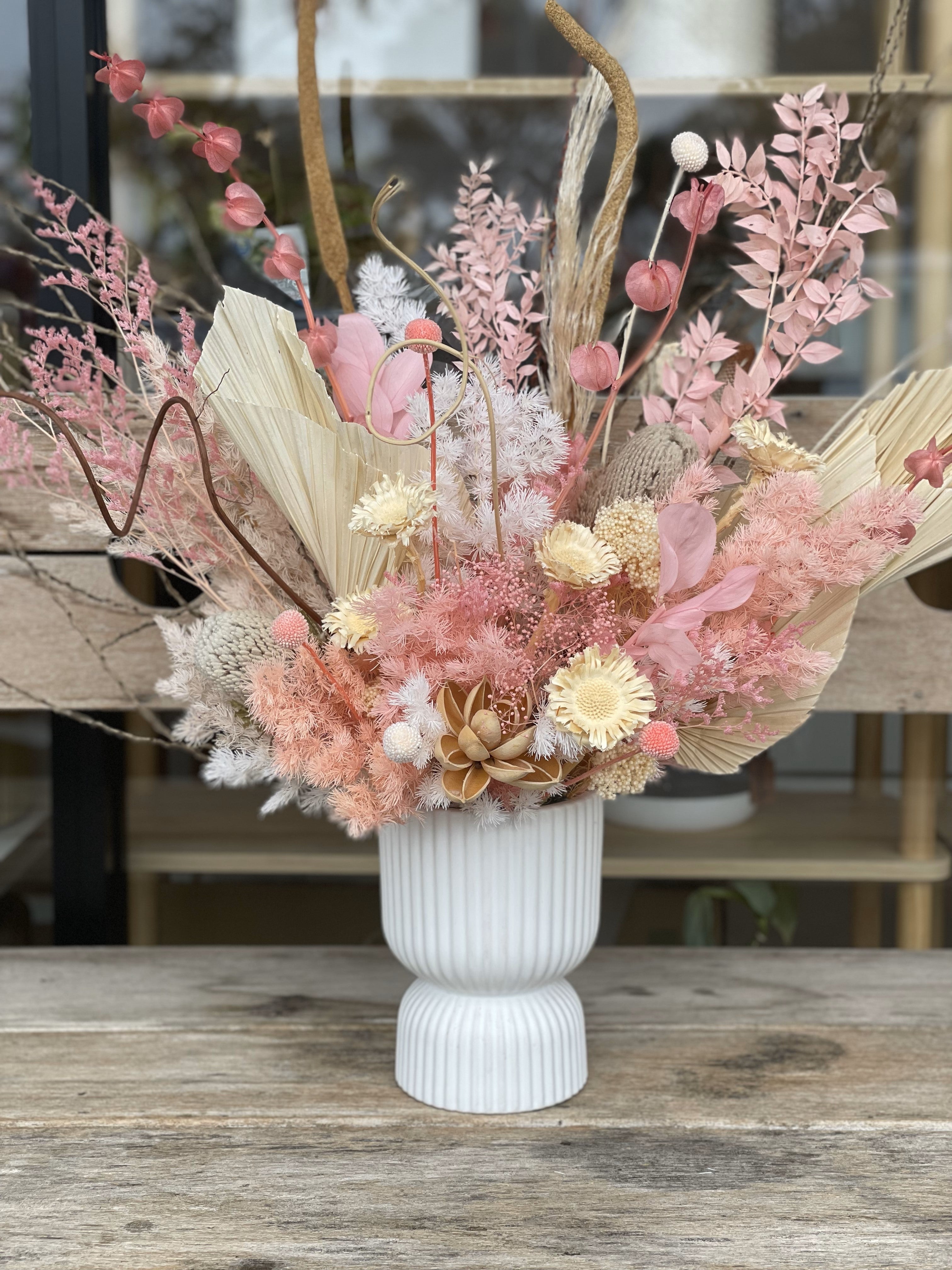 A stunning dried floral arrangement available for subscription service from The Flower Boutique Perth