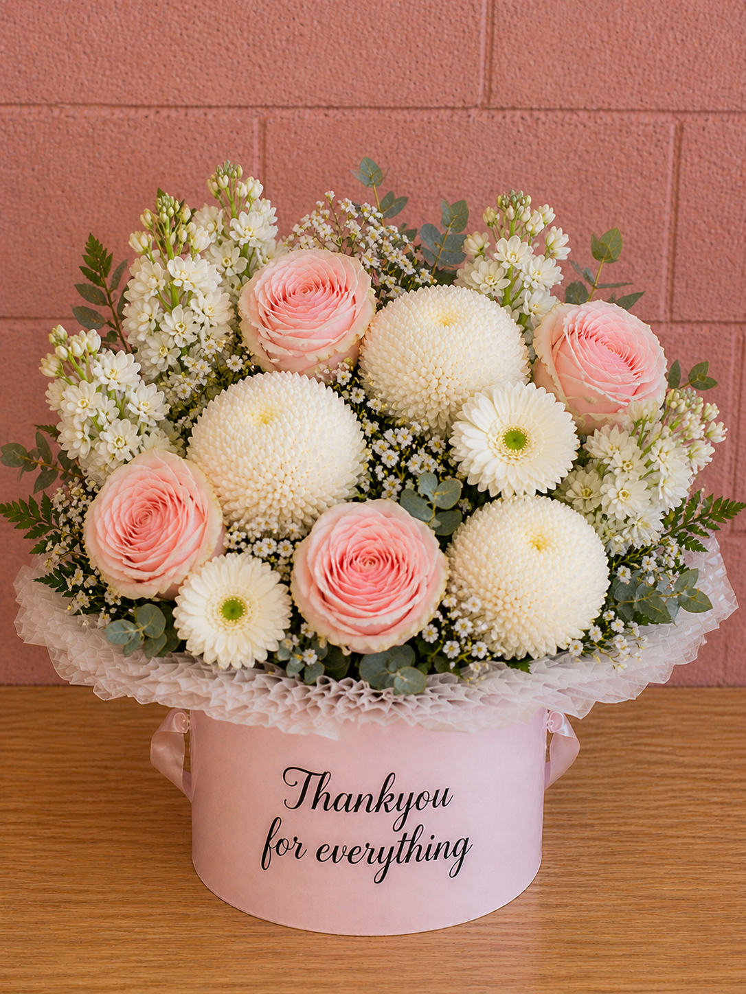 Big Love premium flower box Perth with full pink and white floral arrangement