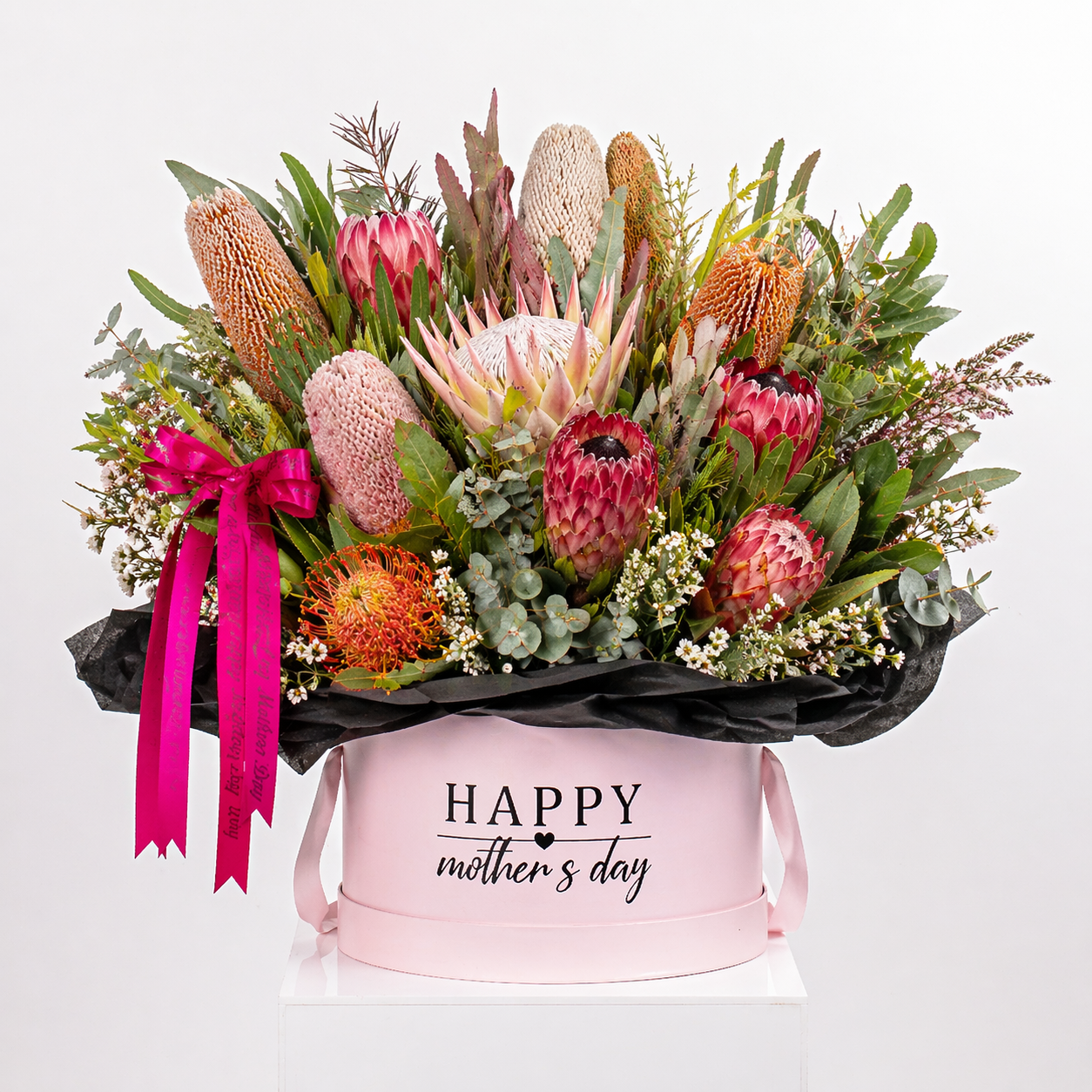 Grand Love luxury flower box Perth with full pink and premium seasonal blooms