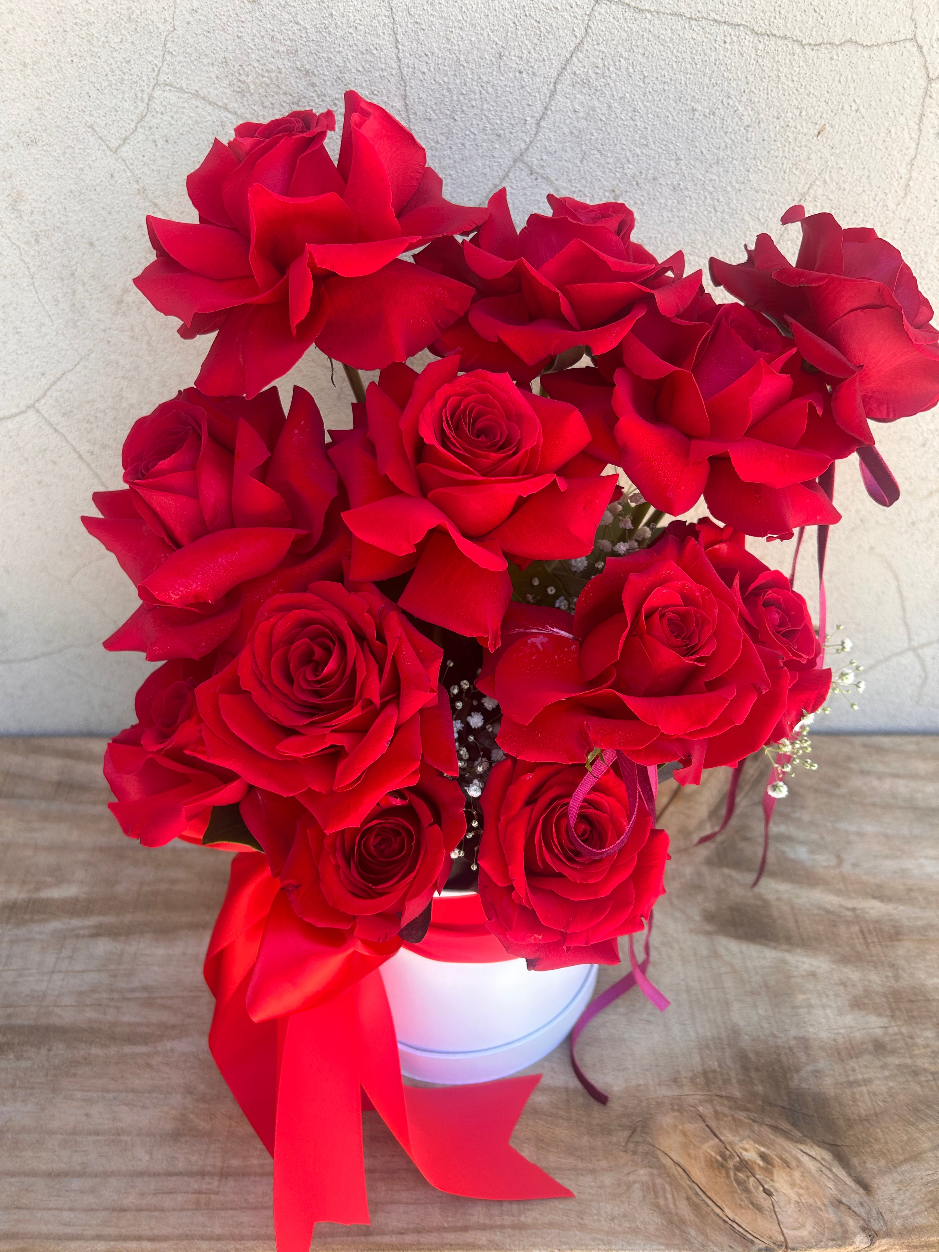 Luxury twelve-rose Valentine’s flower box styled as a romantic gift – Perth florist